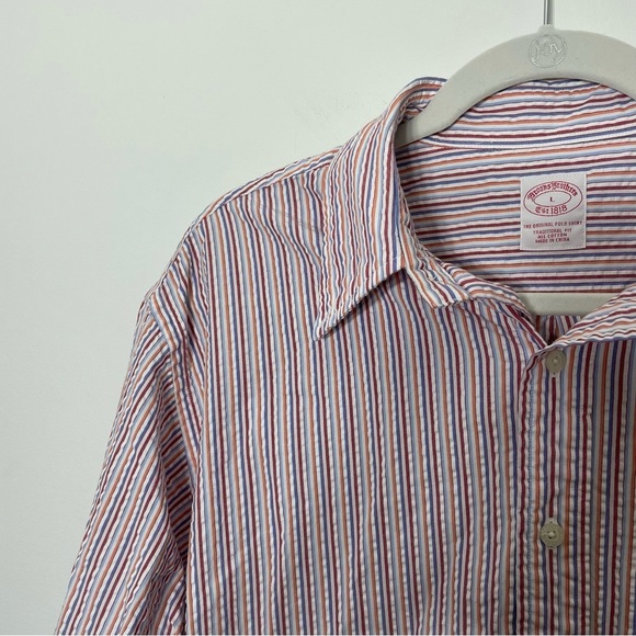 Brooks Brothers Striped Button Front Dress Shirt Size Large White Red - Picture 2 of 6